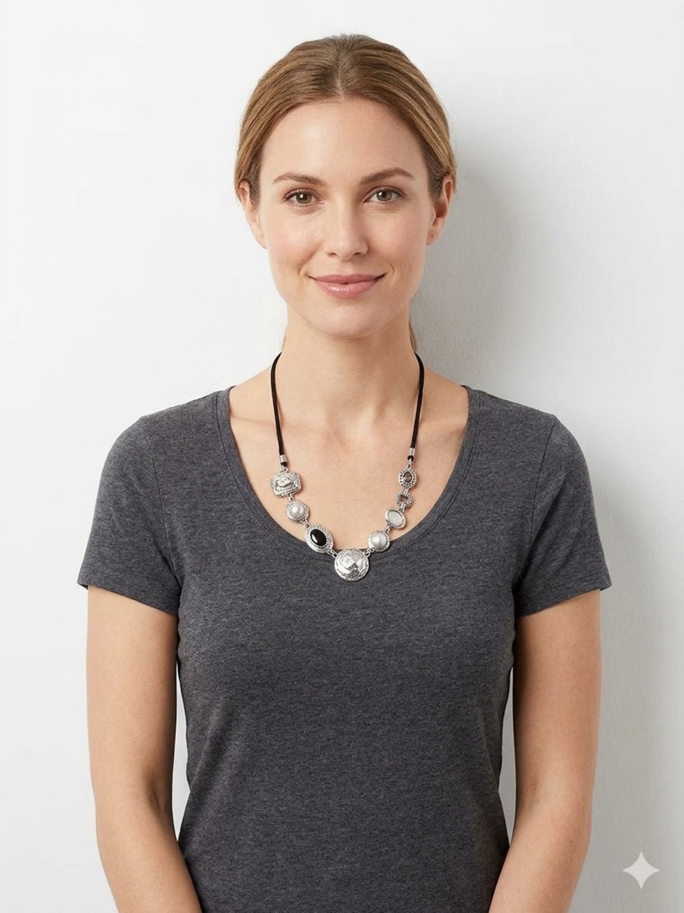 Lia Sophia Silver and Black Medallion Necklace - Retired Statement Necklace